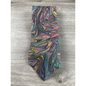 Brian O'Malley Marblesque Men's Neck Tie Green, Purple & Tan Abstract 100% Silk